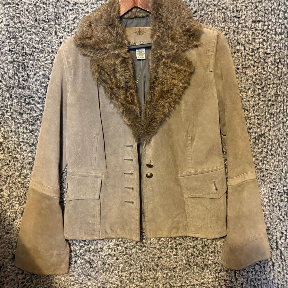 BB Dakota Women's Brown Leather Jacket Faux Fur Collar Size XL